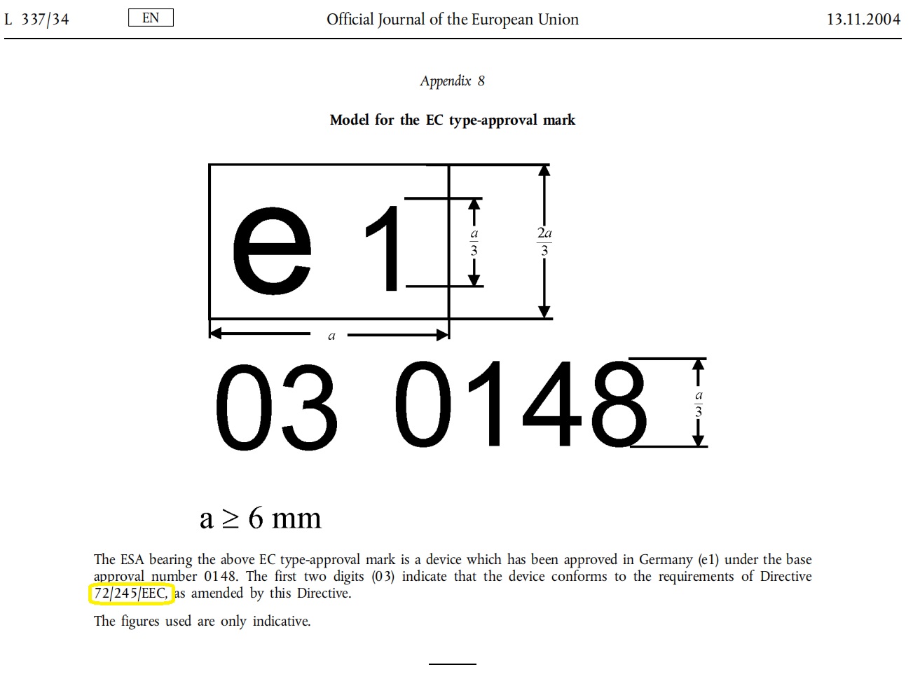 e-Mark - Model for the EC type-approval mark